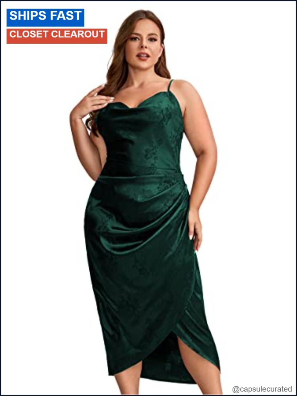 Plus Size Satin Spaghetti Strap Cowl Neck Wrap Party Cami Long Dress